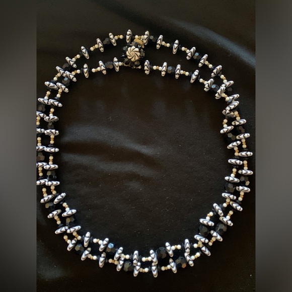 Vintage Jewelry - Vintage 50’s Era Black/White Double Strand Beads